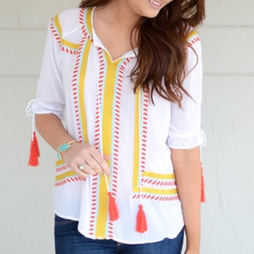 THML Tassel Embroidered Boho Top